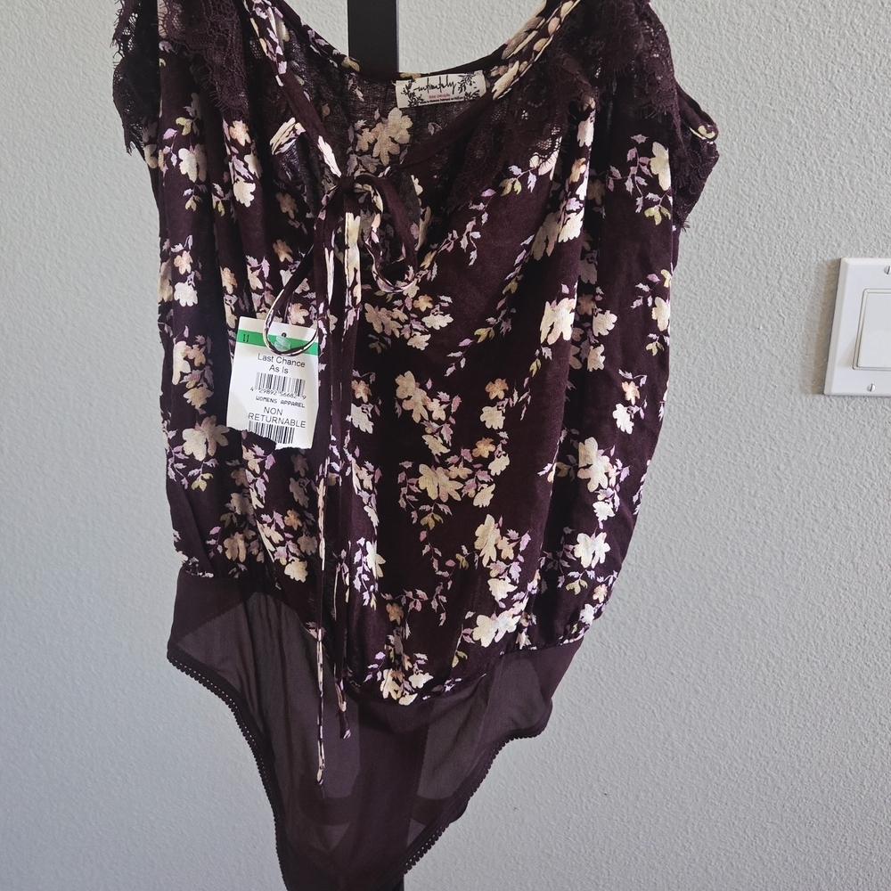 Free People Floral Bodysuit in Brown and Cream - Picture 3 of 6